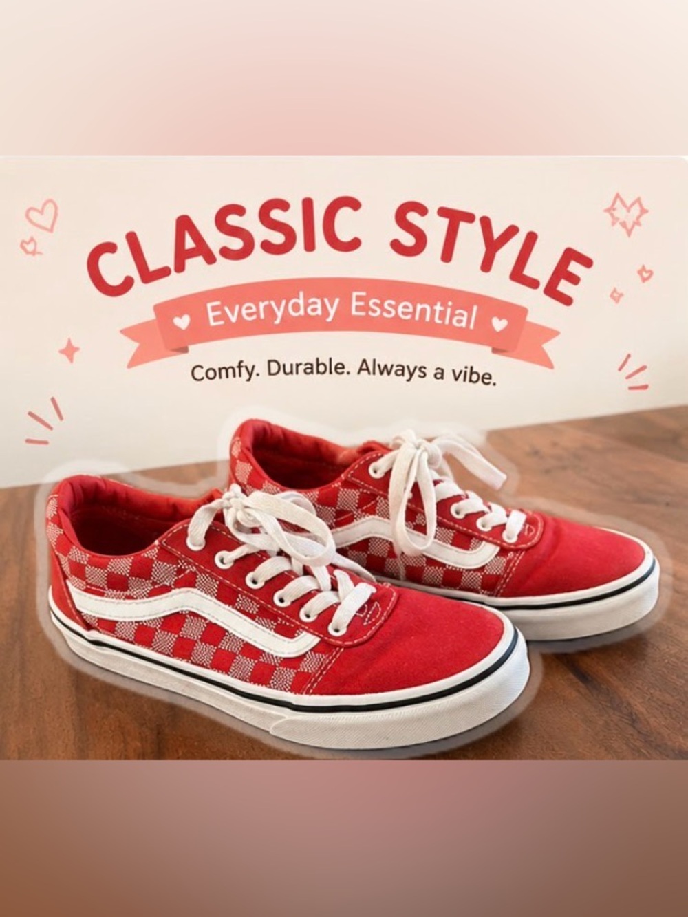 Vans Old Skool Red White Checkered Kids Shoe unisex🫶